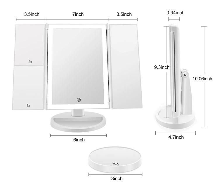 Hot Selling Furniture Mirror Trifold LED Makeup Mirror Touch Sensor Cosmetic Mirrors