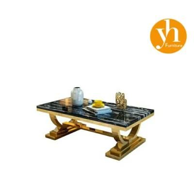 New Modern Rectangular Hotel Hall Table Diamond Crush Mirror Black Gold Marble Top Coffee Table