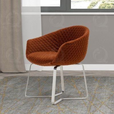 Dining Room Modern Stainless Steel Orange Velvet Dining Chairs