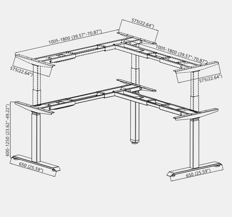 L Shape Electric Adjustable Desk Frame Height Adjustable Standing Desk