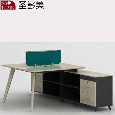 Modern Minimalist Office Furniture with Two Support Cabinets Two Seater Desk