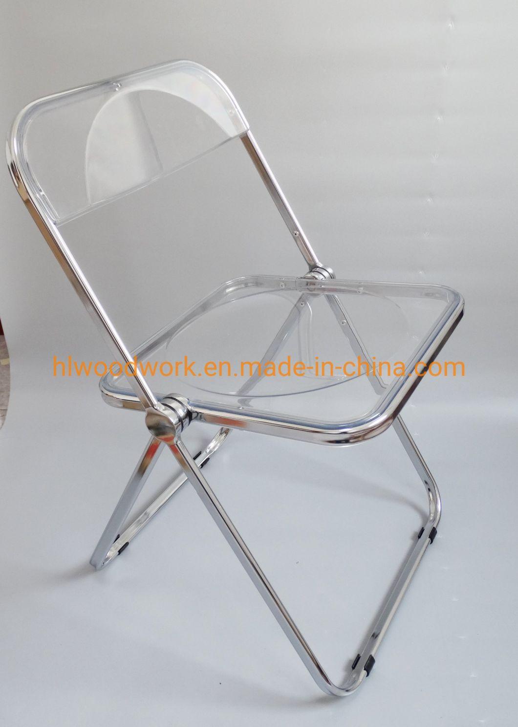 Modern Transparent Blue Folding Chair PC Plastic Hotel Chairt Chrome Frame Office Bar Dining Leisure Banquet Wedding Meeting Chair Plastic Dining Chair