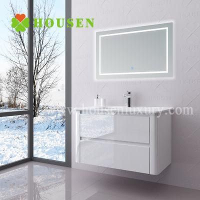 Modern Design Apartment Style White Wall Mounted Bathroom Furniture with Mirror