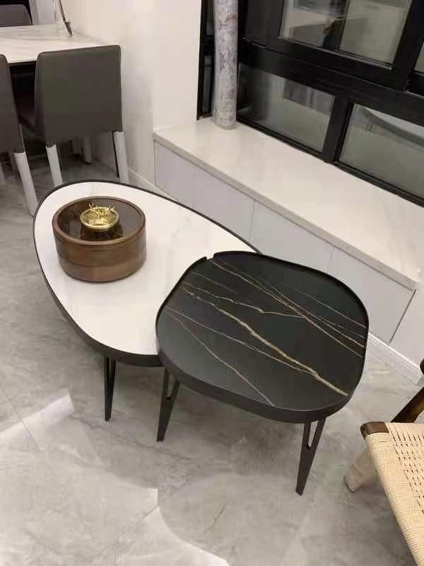 Modern Apartment Furniture Black Marble Rock Beam Coffee Table