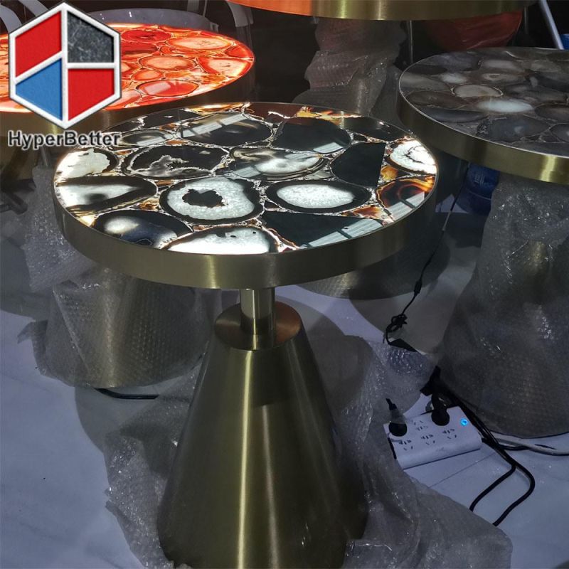 Stainless Steel Conical Agate Table with LED Light