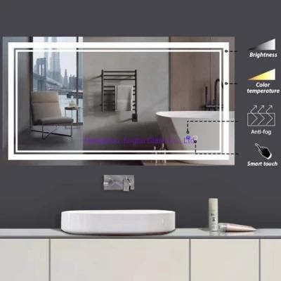 Modern Style Rectangular Time Display Mirror Bathroom Customized LED Backlit Defogger Smart Mirror