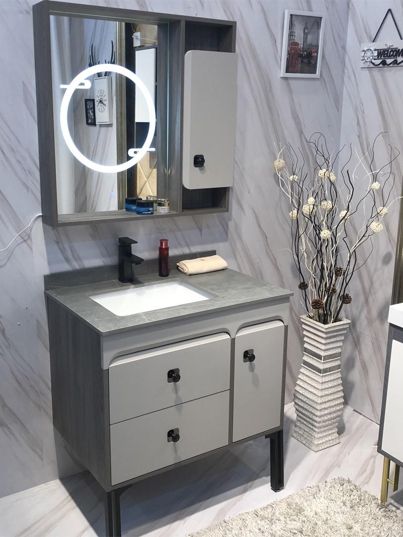 Modern Bathroom Vanities with LED Mirror Cabinet, Storage Organizer