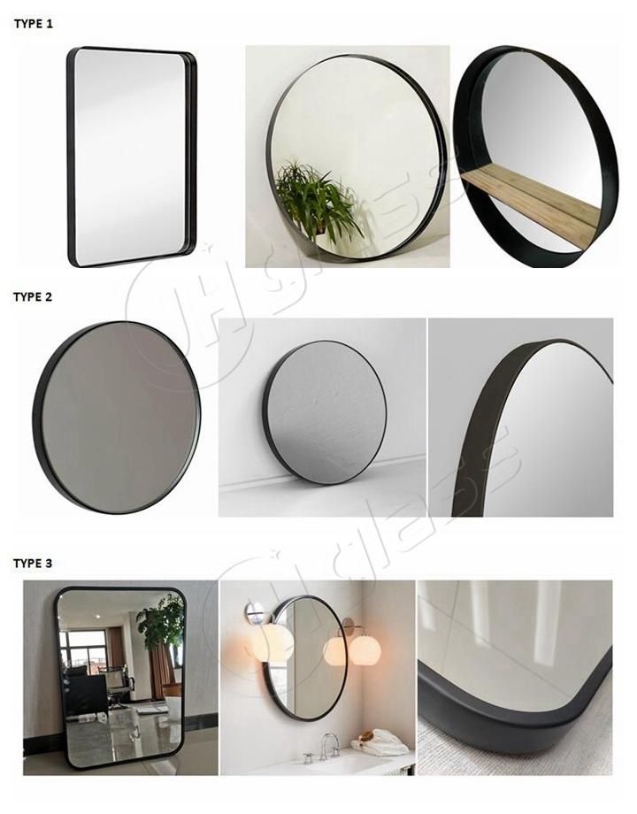 Jinghu Modern Style Black White Golden Color Metal Aluminum Alloy Framed Mirror Furniture Dressing Mirror Barhroom Wall Mirror