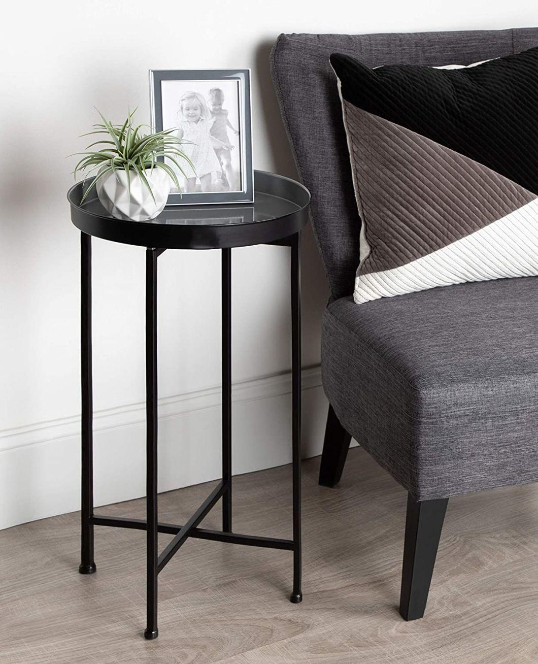 Kate and Laurel Celia Round Metal Tray Accent Table, 14" X 14" X 25.75", Black and Silver, Modern Minimalist Design and