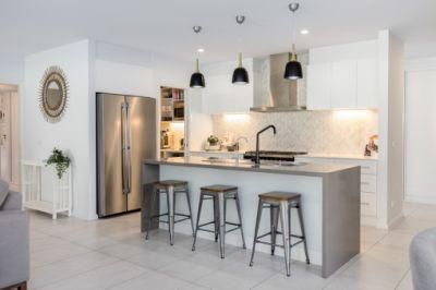 Home Remodel White Modern Cupboard Lacquer PVC Waterfall Island Fridge Above Kitchen Basket Cabinets