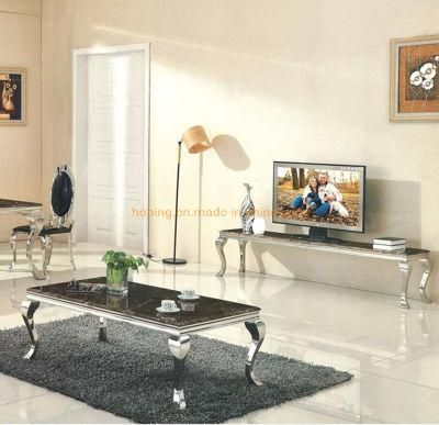 Hot Selling Extension Black Metal Square Marble Top Coffee Table for Living Room Furniture