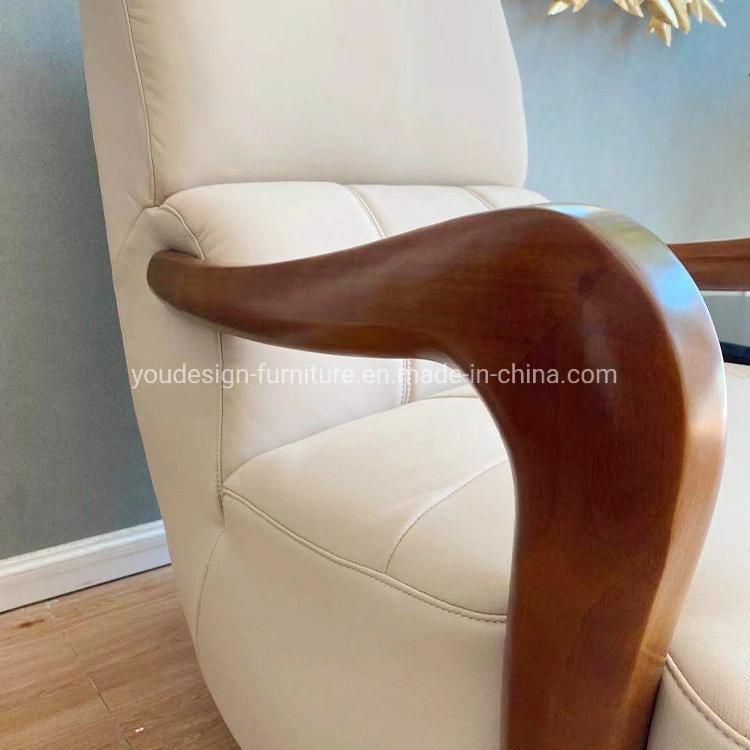 Living Room Wood Leather Rotatable Leisure Lazy Rocking Chair Modern Design Furniture