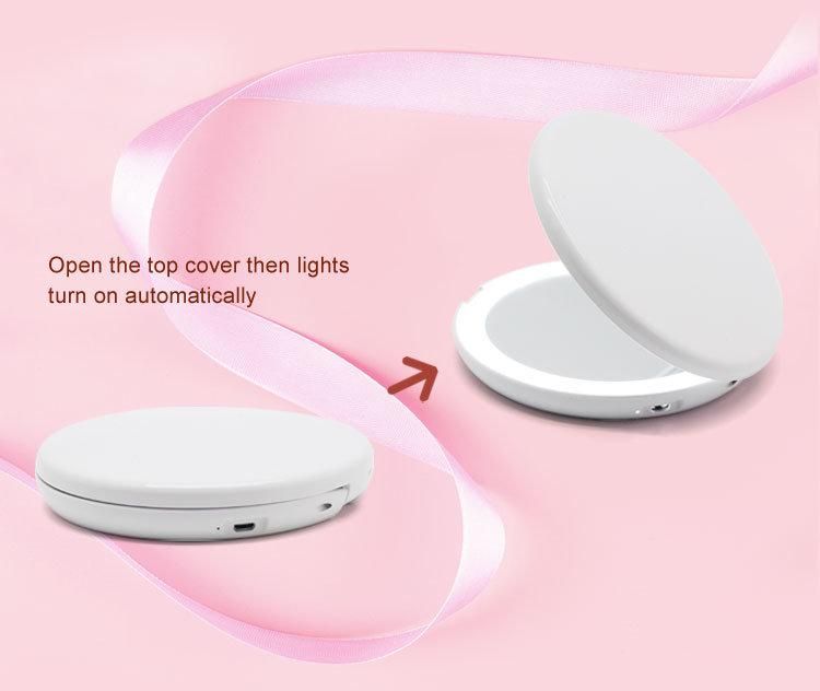 High Definition Foldable Pocket Mirror Rechargeable 1000mAh Battery Inbuilt Ring Light Mirror