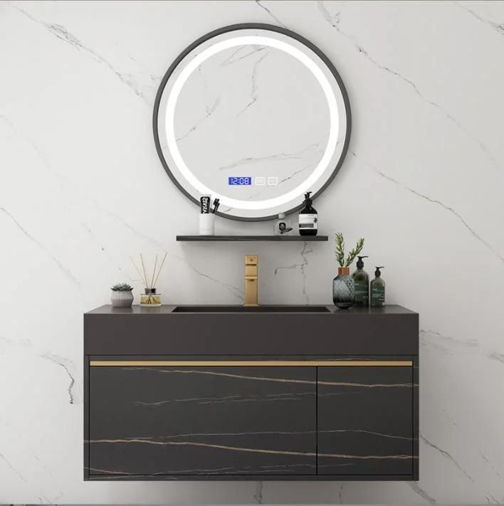 New Design China Factory Wholesale Nordic Bathroom Vanity with Round LED Intellegent Mirror