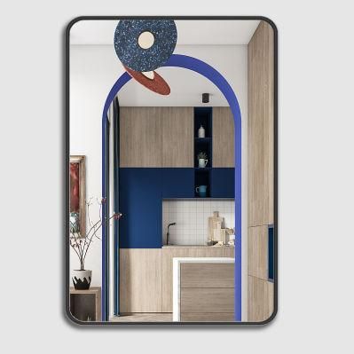 Pragmatism Bathroom Black Symmetrical Rounded Rectangle Mirror