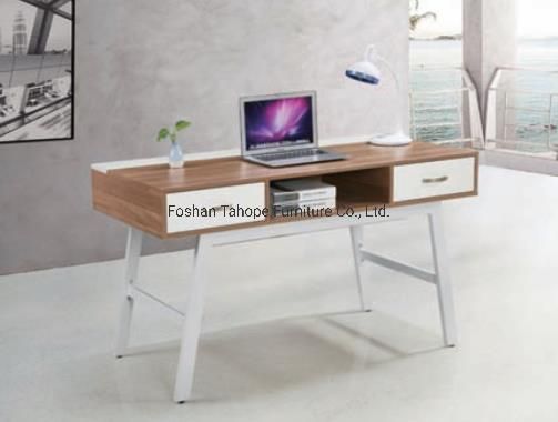 Best Seller Natural Color Computer Table with Drawer Modern Simple Design Wooden White Metal Rack