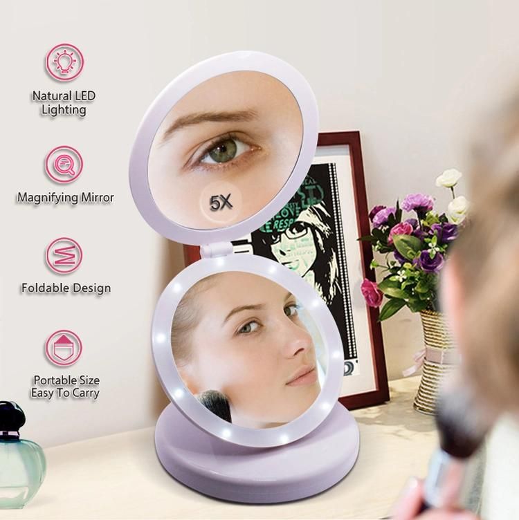 2 Sides LED Foldable Makeup Portable Handheld Mirror