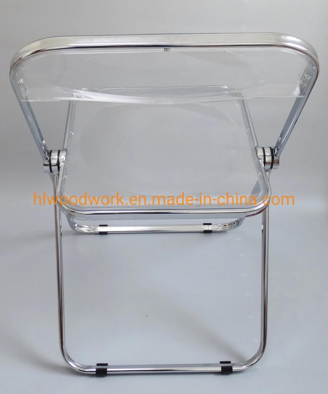 Modern Transparent Grey Folding Chair PC Plastic Study Room Chair Chrome Frame Office Bar Dining Leisure Banquet Wedding Meeting Chair Plastic Dining Chair