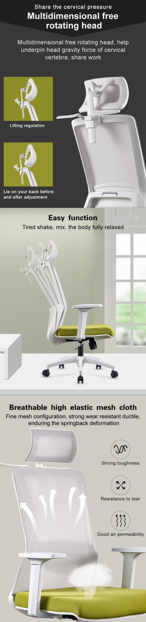 Chinese Leisure Modern Swivel Ergonomic Executive Fabric Whit Adjustable Headrest Office Chair