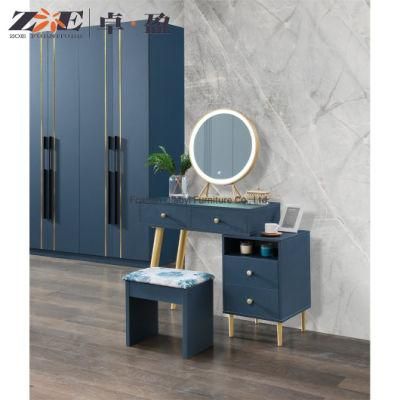 Modern Dressing Chinese Bedroom Furniture Set Round Mirror MDF Women&prime; S Makeup Vanity Dressing Table