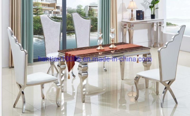 New Design Modern Silver Stainless Steel High Back Dining Chair for Banquet and Wedding