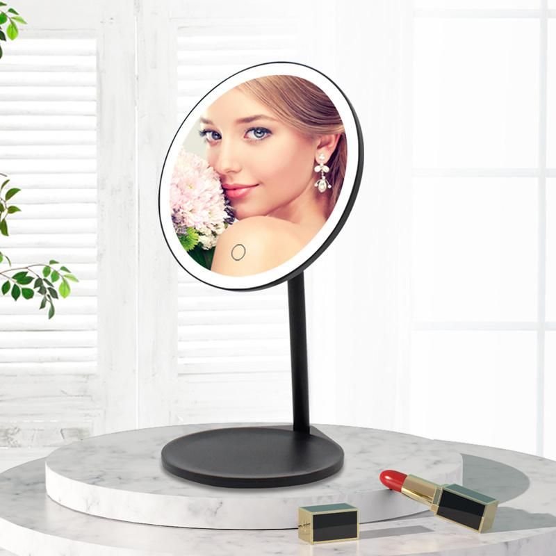 LED Smart Round Desk Lamp Makeup Mirror with Wireless Charger