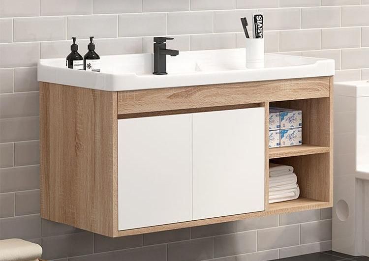 Modern Simple Big Storage Bathroom Vanities with LED Mirrored Cabinet