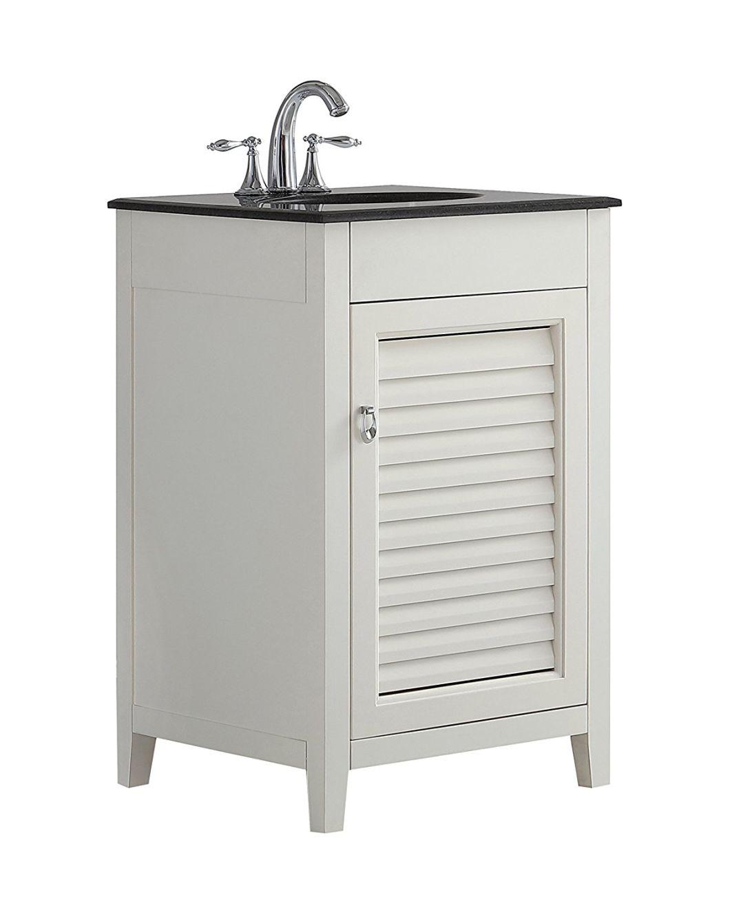 White Solidwood and Plywood Bathroom Vanity with Ceramic Basin & Marble Top