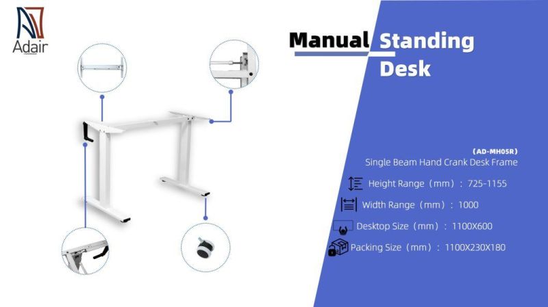 Single Beam Manual Stand up Height Lifting Standing Computer Office Desk Frame