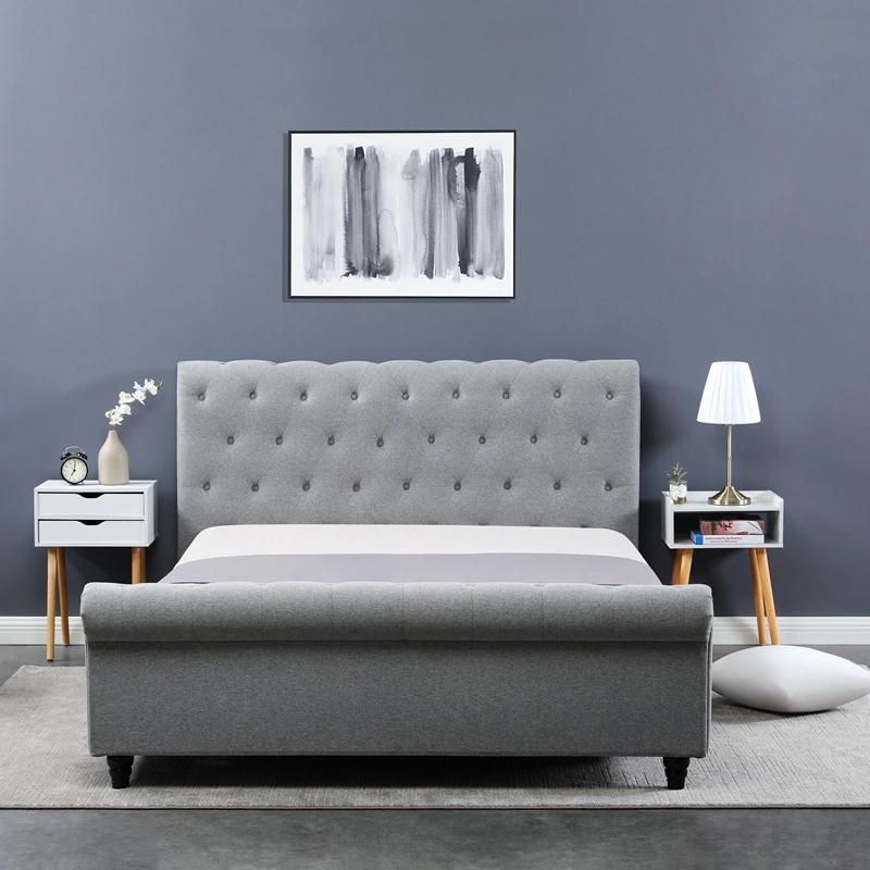 Italian Lifestyle Soft Grey Velvet Wingback Upholstered Modern Platform Kind Size Velvet Bed Double