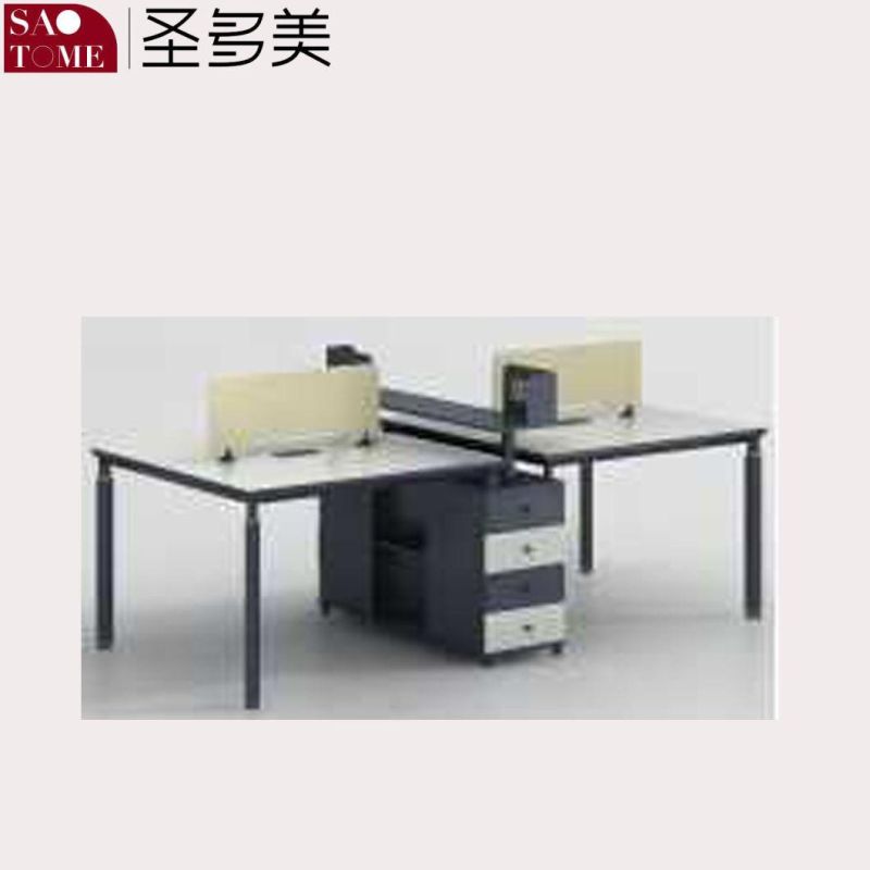 Modern Office Furniture Desk Four-Person Work Table with Screen Clip and File Rack