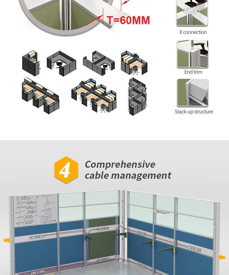 Professional Production Modern Staff Table 4 Seaters Office Partition Options for Work Station