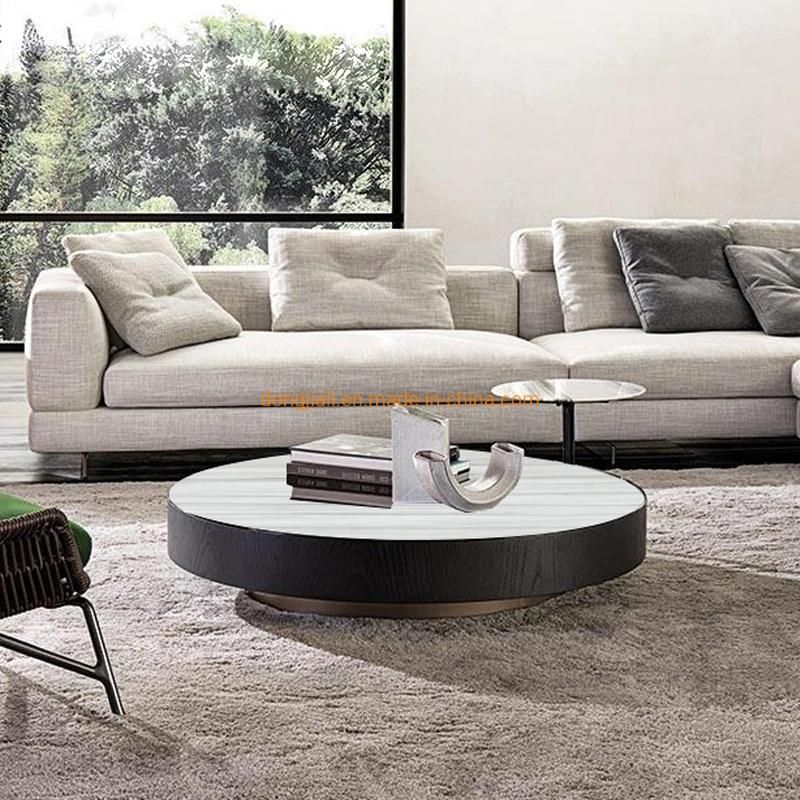 Coffee Table with Imported Smoked Wood Veneer, Stainless Steel Grey Titanium and Natural Jazz White