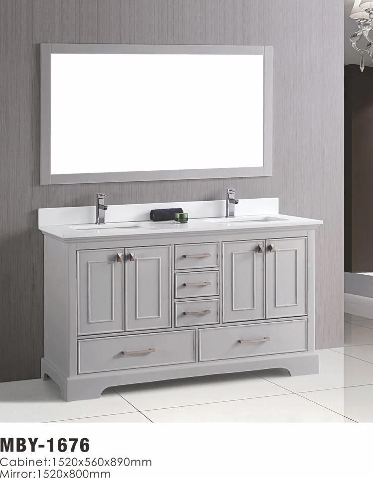 60 Inch White Wood Bathroom Vanity with Marble Top