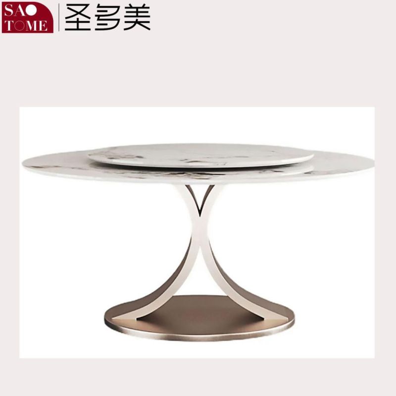 Modern Living Room Rock Board Furniture Stainless Steel Titanium Round Dining Table