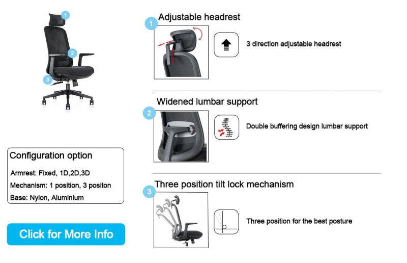 Professional Airy Durable Office Mesh Adjustable Armrest Modern Home Furniture