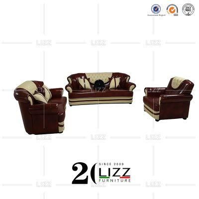 Antique Tufted Design Hotel Home Center Furniture Contemporary Living Room Luxury Brown Genuine Leather Sofa