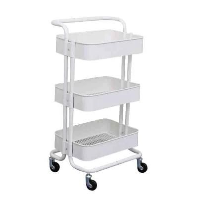 3 Tiers Carts Metal Multifunctional Racks Folding Trolley Utility Kitchen Storage Holders Rolling Car