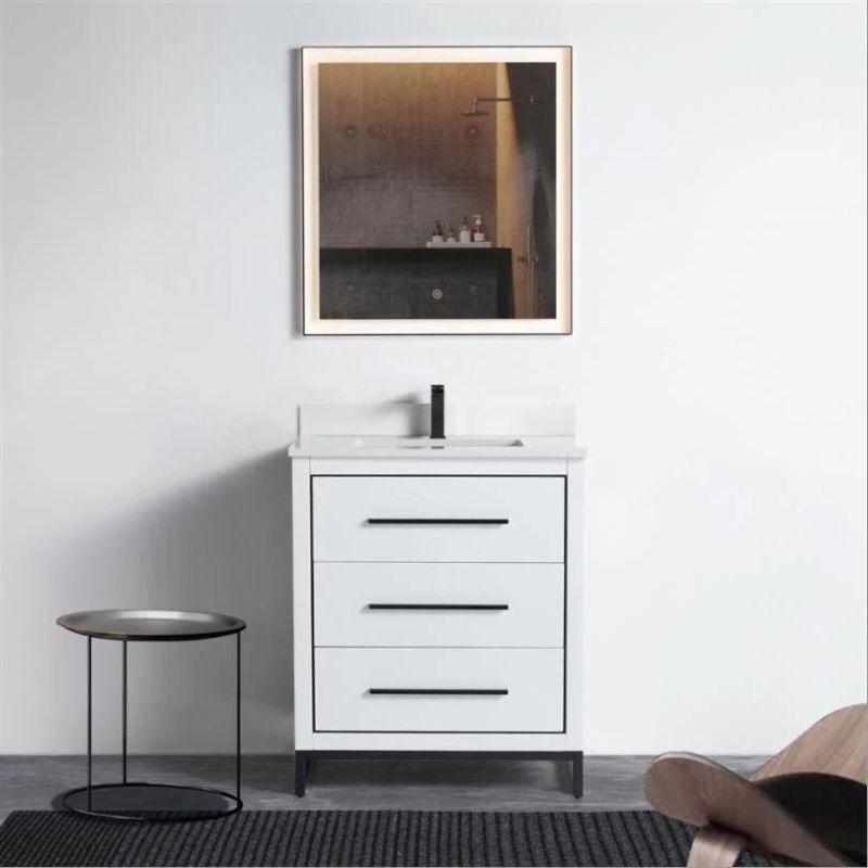 Solid Wood Bathroom Cabinet Simple Modern with Ceramics Countertop