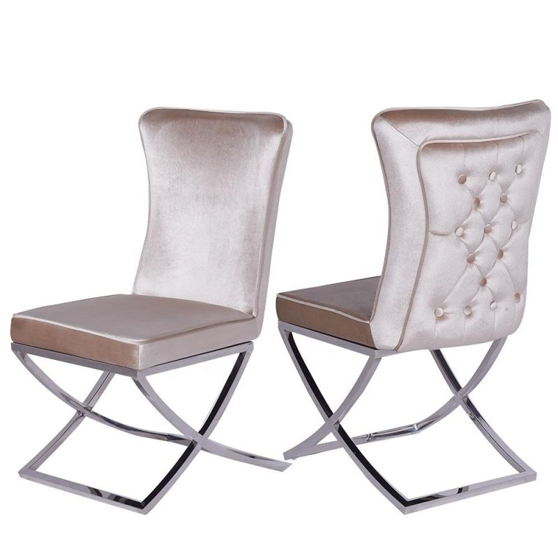 Modern High Back Velvet Stainless Steel Luxury Dining Chair Metal Leg Velvet Fabric Stainless Steel Chairs