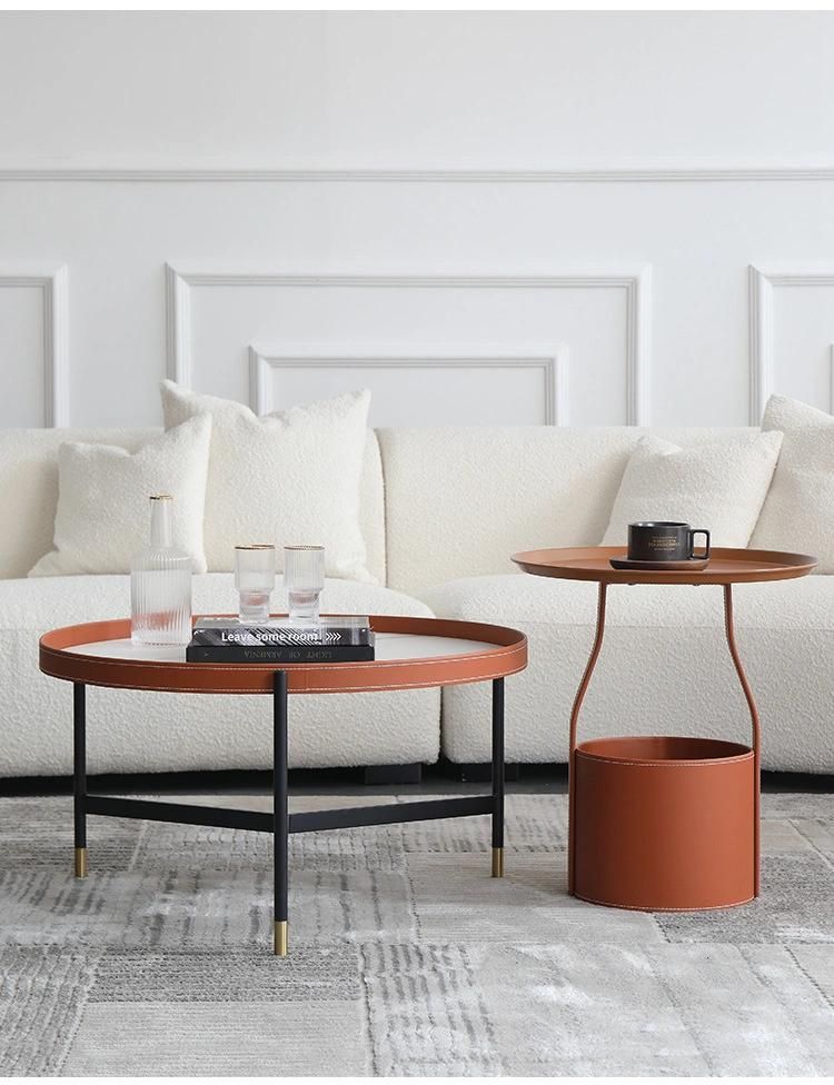 Leather Furniture Orange Marble Rock Beam Coffee Table