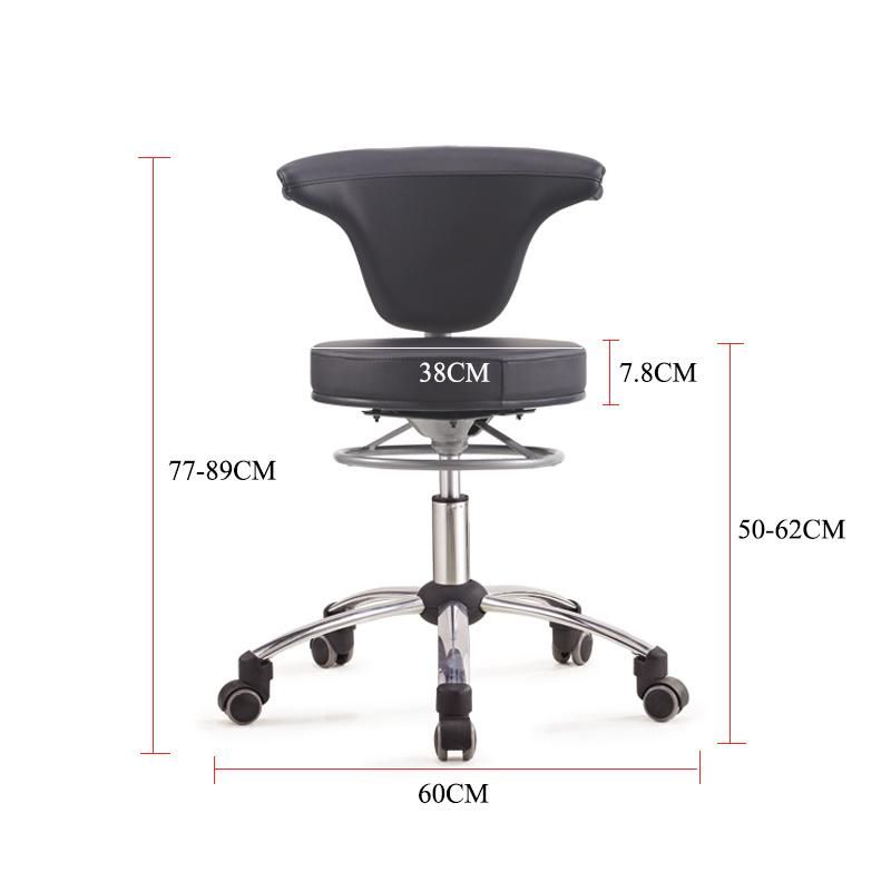 Dental Assistant Medical Stool Round Seat Chair with Adjustable Backrest