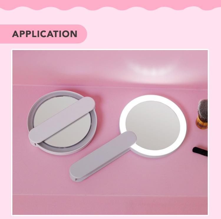 Handheld LED Makeup Mirror with Sliding Handle