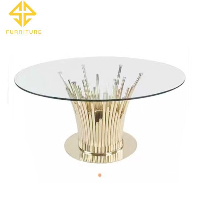 Hotel Hall 10 People Half Moon Shape Gold Stainless Steel Metal Tables and Chair