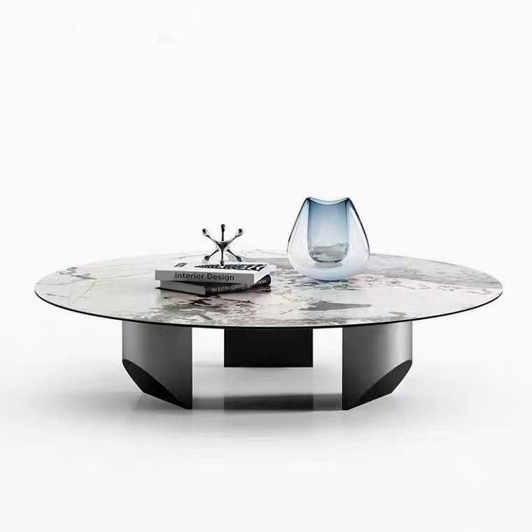 Home Furniture Titanium Round Blue Marble Stone Coffee Table