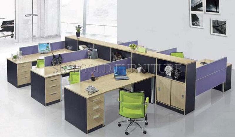 (SZ-WSL312) Hot Selling MDF Faced Melamine Desk 6 Seats Office Workstation Staff Partition