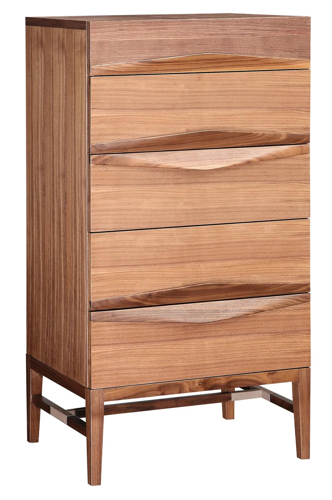 High Quality Modern Walnut Solid Wood Home Living Room Side Storage Cabinet Hotel Bedroom Cabinet Console Table with 3 Layer Drawer