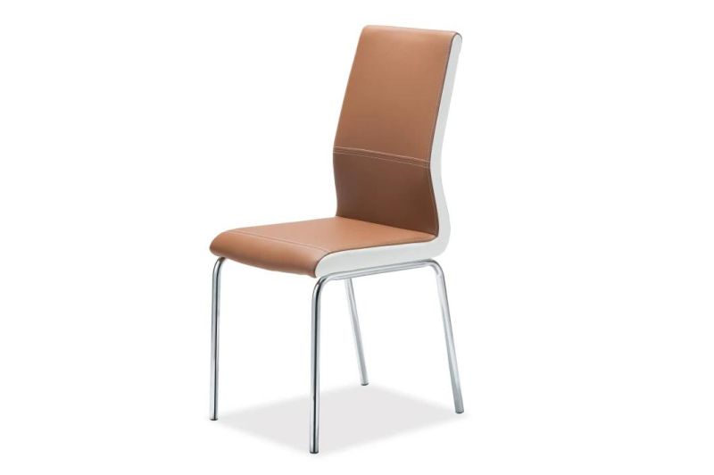 Modern Home Restaurant Office Furniture PU Leather Seat Back Chair with Electroplated Steel Tube Leg Dining Chair