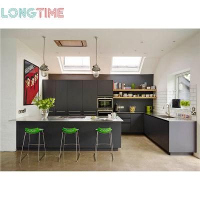 Black Handleless Lacquer Modern Style Kitchen Cabinet with Big Island