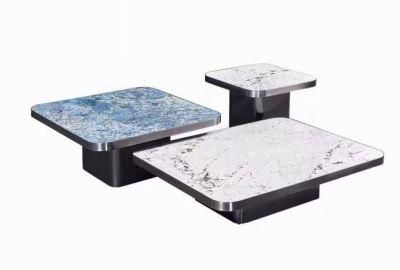 Home Furniture Titanium Rectangle Black Marble Sintered Stone Coffee Table